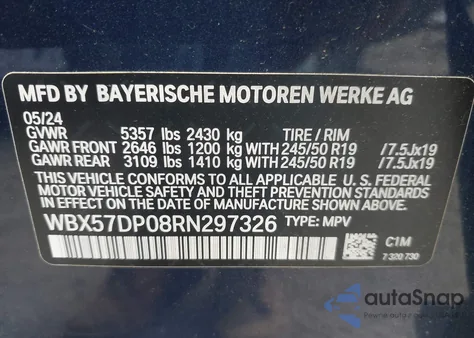 2024 BMW X3 xDrive30I z USA, uszkodzony, nr VIN WBX57DP08RN297326